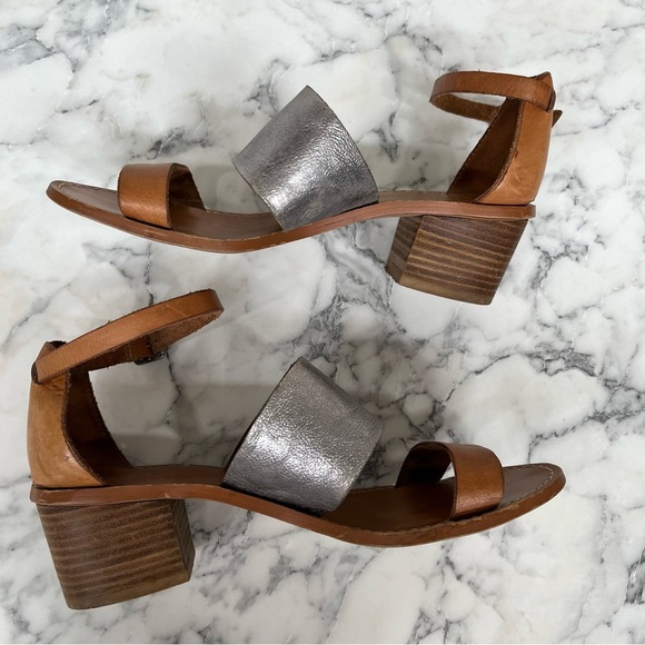 Madewell Brown Silver Leather Warren Boardwalk Sandals Block Heel Size 7.5 - Picture 6 of 9